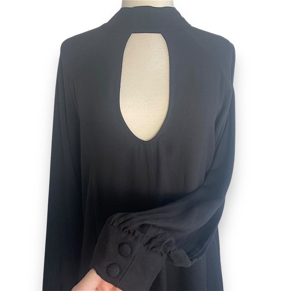 For Love & Lemons High Neck Keyhole Low Back Long Sleeve Black Witchy Mini Dress - Picture 6 of 8